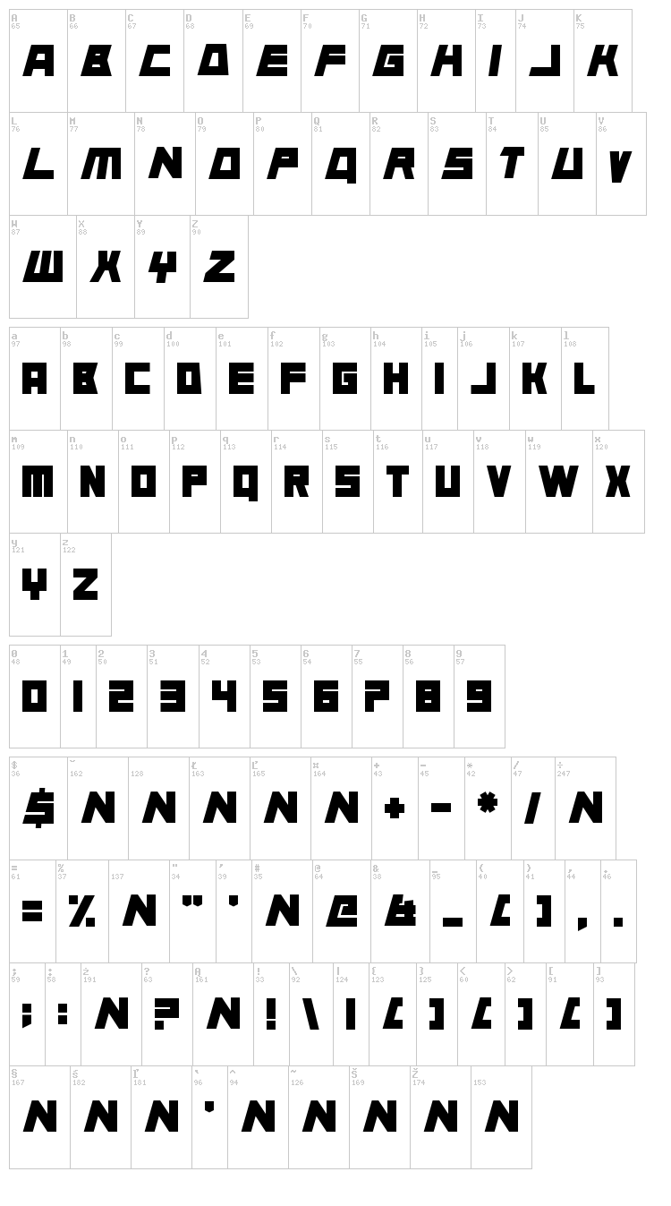 Animal Silence font map